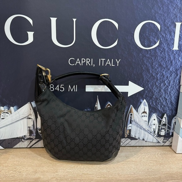 AUTHENTIC!!!GUCCI Black Canvas/Patent leather Hobo Bag! - Picture 1 of 17